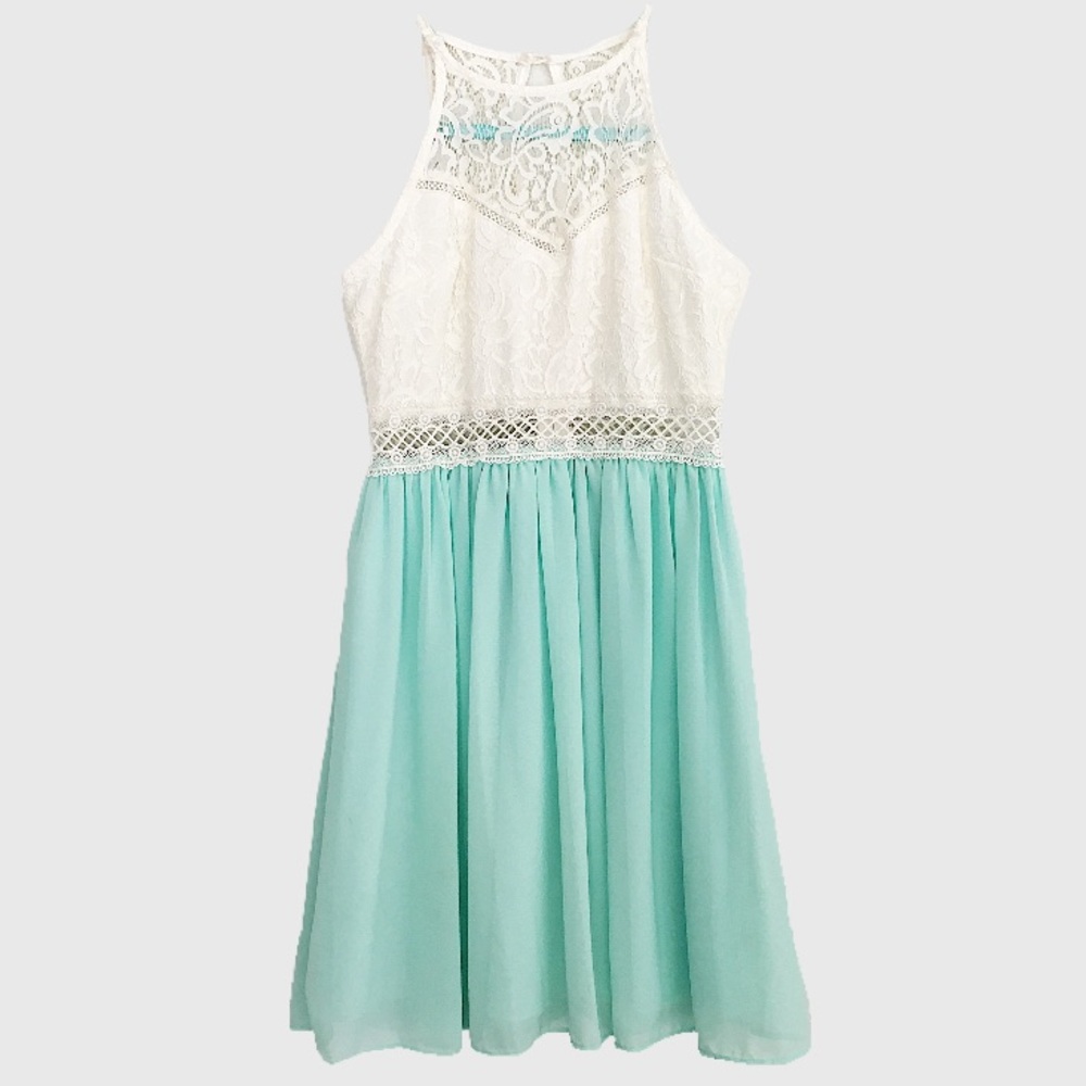 Lace Top and Teal Skirt Dress